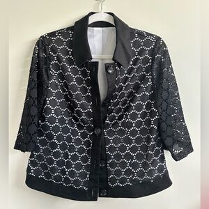 8/$20 Black Lace Button-Up Blazer/Bomber Stylish and Beautiful